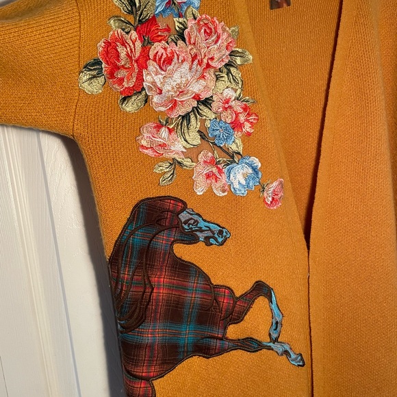 Aratta Silent Journey Cardigan Sweater Appliqué Horse Embroidered Open Front - Picture 4 of 12